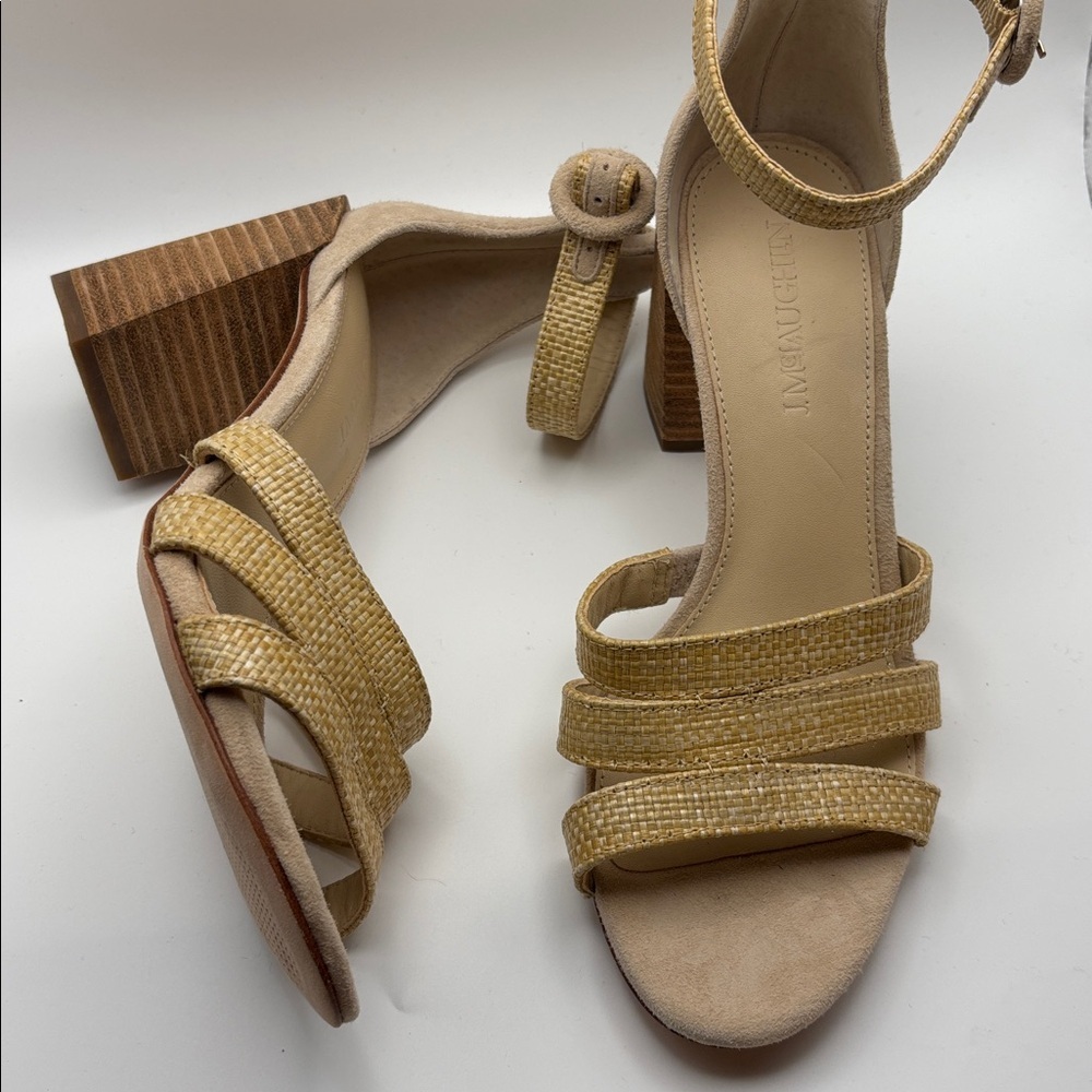 J. McLaughlin Bistro Raffia Wood Block Heel Sandals - 6